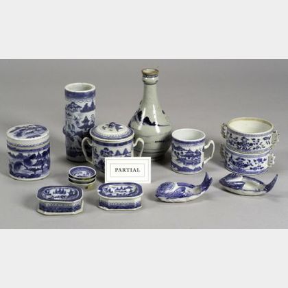 Twenty-one Miscellaneous Blue and White Chinese Export Porcelain Items