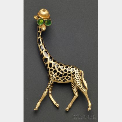 Whimsical 18kt Gold and Enamel Giraffe Brooch, Birks
