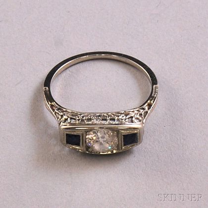 14kt White Gold, Diamond, and Sapphire Ring