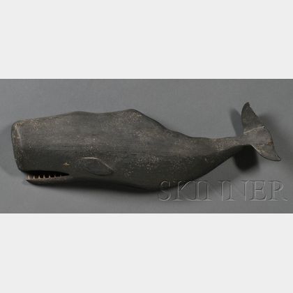 Carved and Painted Wood Sperm Whale Plaque