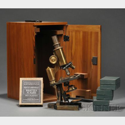 Brass Zeiss Compound Microscope and a Small Slide Collection