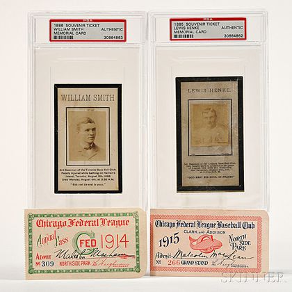 Lewis Henke and William Smith Souvenir Tickets and 2 Chicago Federal League Tickets