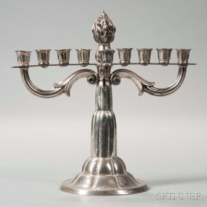 Art Deco Silver Hanukkah Lamp