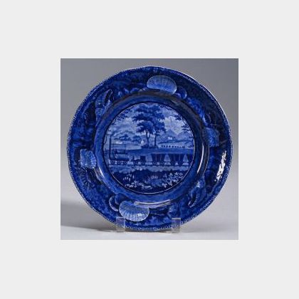 American Historical Blue Transfer Decorated Staffordshire Plate