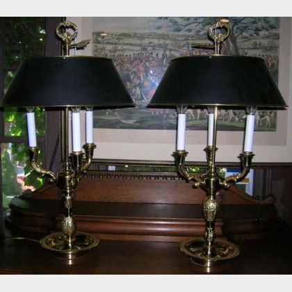 Group of Neoclassical-style Brass Bouillotte-style Lighting