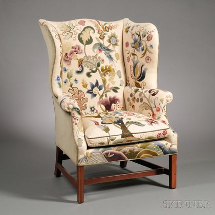 Inlaid Mahogany Crewelwork-upholstered Easy Chair