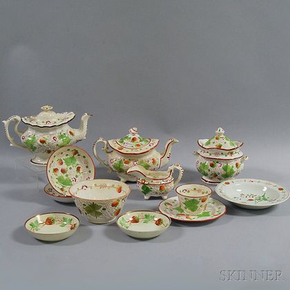 Twelve Pieces of Assorted Strawberry-pattern Creamware