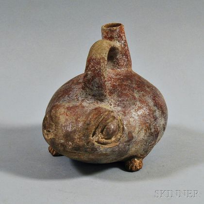Moche Frog Effigy Strap and Spout Vessel