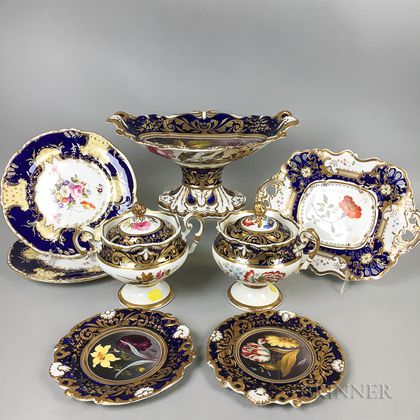Eight English Floral-decorated Porcelain Items