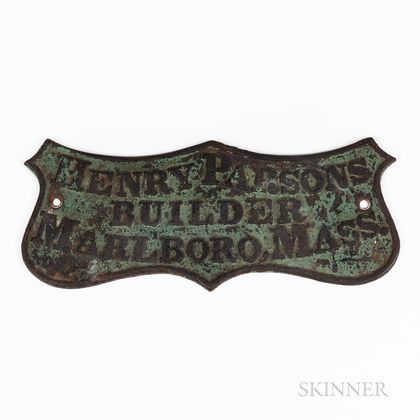 Green-painted Cast Iron "Henry Parsons Builder" Plaque