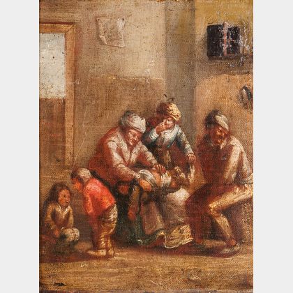 Dutch School, 17th Century Allegory of Smell: Peasant Family in an Interior (Changing Diapers)