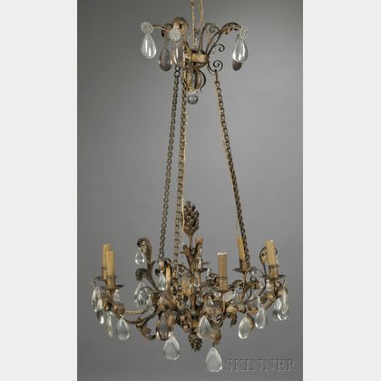 Louis XV-style French Provincial Six-light Gilt-metal and Crystal Chandelier