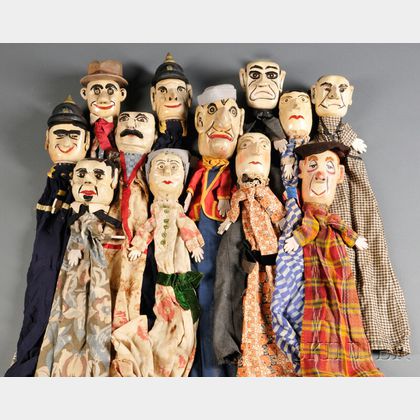 Twelve Carved and Painted Punch & Judy Puppets