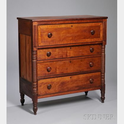 Country Classical Cherry and Tiger Maple Veneer Bureau