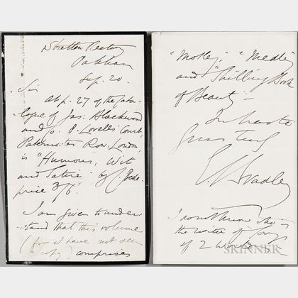 Bradley, Edward [aka Cuthbert M. Bede] (1827-1889) Autograph Letter Signed.