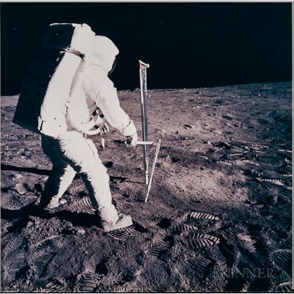 Apollo 11, Astronaut Edwin E. Aldrin Jr. Driving One of Two Core Tubes into the Lunar Soil (NASA AS11-40-5964),July 20, 1969.