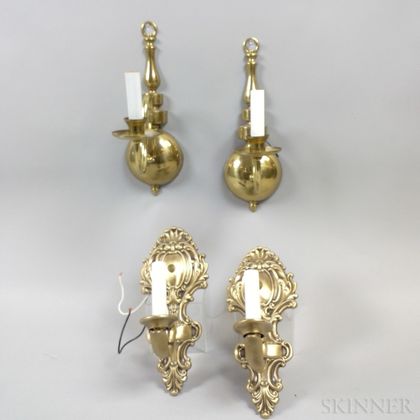 Two Pairs of Brass Wall Sconces
