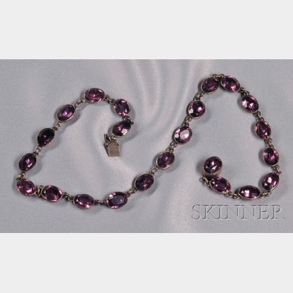 Antique Silver and Purple Paste Necklace