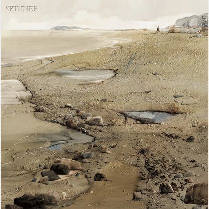 Laurence Philip Sisson (American, b. 1928) Lone Figure Along a Rocky Beach