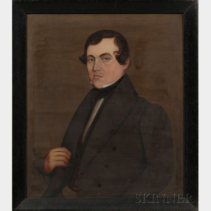 American School, 19th Century Portrait of a Brown-haired Gentleman with Blue Eyes.