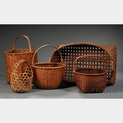 Five Woven Splint Baskets