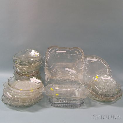 Collection of Colorless Pressed Pattern Glass Bread Trays
