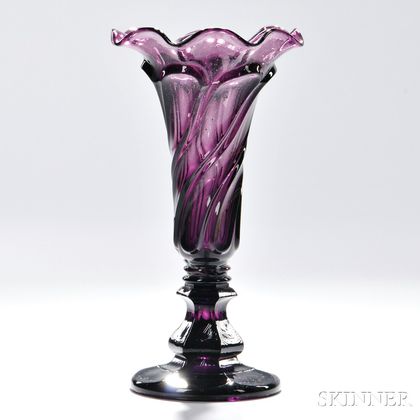 Amethyst Pressed Glass Twisted Loop Vase