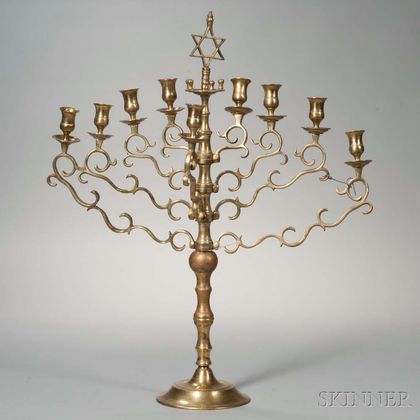 Large Dutch Brass Hanukkah Lamp