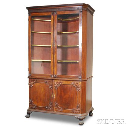 Two-piece Chippendale-style Carved Mahogany Glazed Cupboard