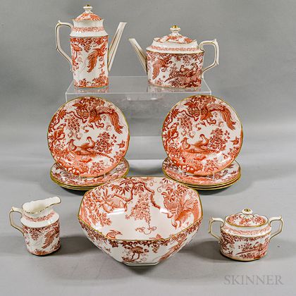 Thirteen Royal Crown Derby "Red Aves" Porcelain Tableware Items