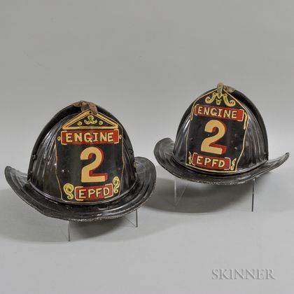 Pair of East Providence Fire Department Painted Tin Fire Helmets