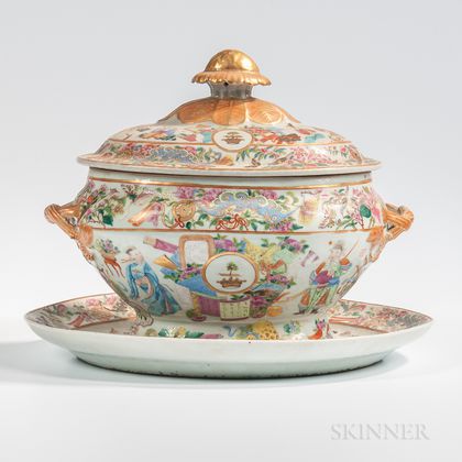Rose Mandarin Armorial Export Porcelain Tureen and Undertray with the Arms of the Hamilton Clan, England