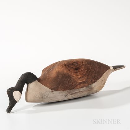 Carved and Painted Feeding Goose Decoy