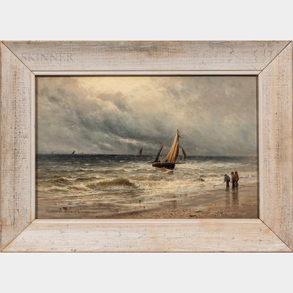 Gustave de Breanski (British, c. 1856-1898) Fishing Boat Approaching the Beach.