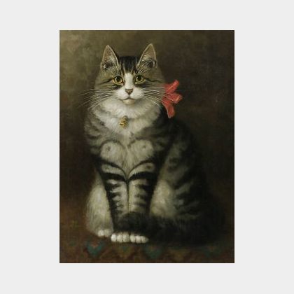 Percy Sanborn (American, 1849-1929) Gray Tiger Cat with a Red Bow
