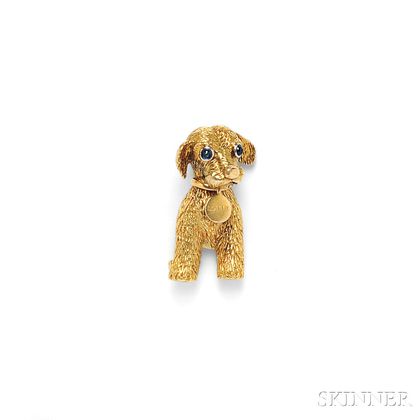 18kt Gold and Sapphire Dog Brooch, Cartier