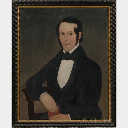 American School, 19th Century Portrait of a Gentleman Holding a Red Book.