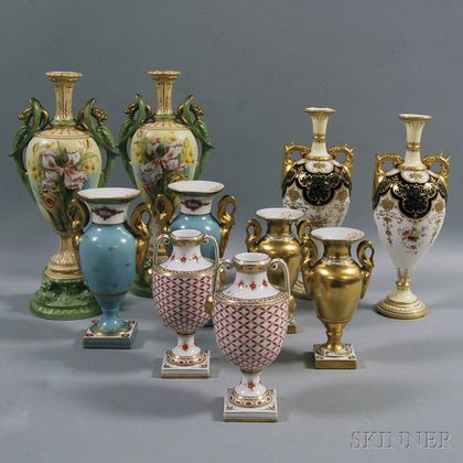 Five Pairs of Continental Porcelain Urn-form Vases