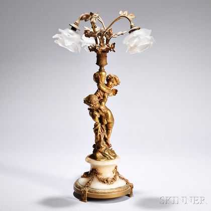 Figural Gilt-bronze Three-light Table Lamp