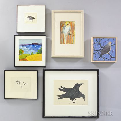 Seven Framed Works of Birds and Landscapes. Estimate $20-200