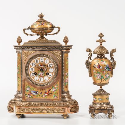 French Painted Porcelain Paneled Mantel Clock