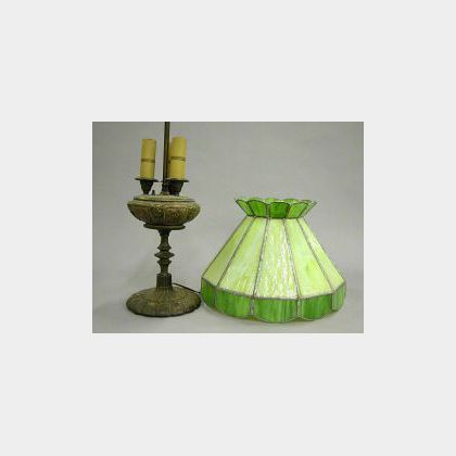 Roseville Pottery Lamp Base and Slag Glass Shade