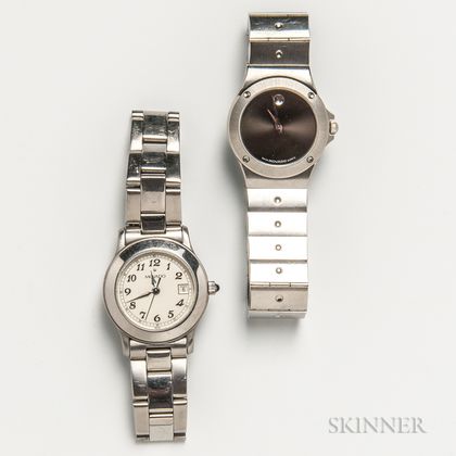 Two Movado Stainless Steel Lady's Wristwatches