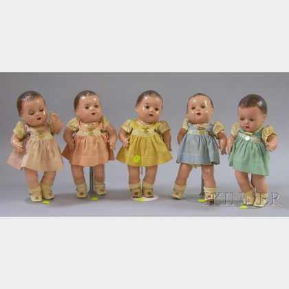 Complete Set of Five Madame Alexander Dionne Quintuplets Dolls