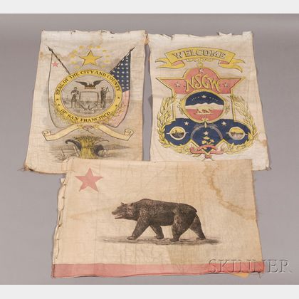 Three Early Printed Cotton California Banners