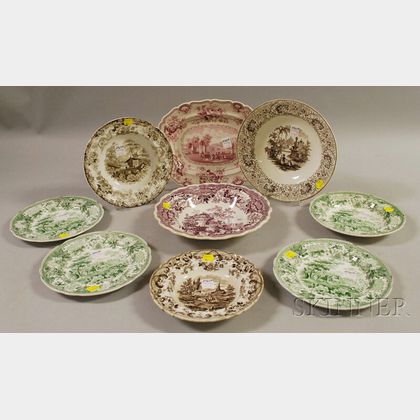 Nine Staffordshire Transfer-decorated Plates and Serving Items