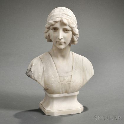 Italian School, Early 20th Century Alabaster Bust of a Young Woman