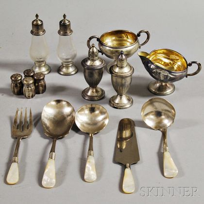 Fifteen Pieces of Weighted Sterling and Silver-plated Tableware Items. Estimate $100-200