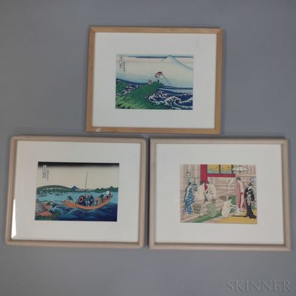Five Framed Japanese Prints. Estimate $100-150