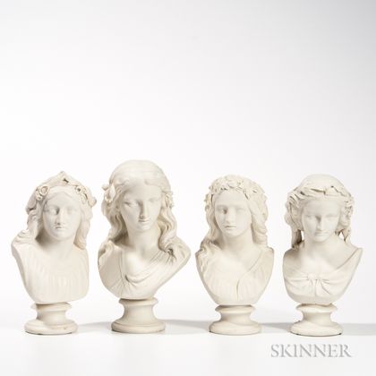 Four Copeland Parian Busts of Maidens